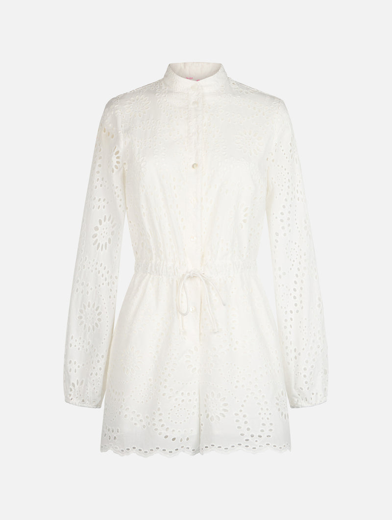 Woman white Sangallo lace cotton playsuit Julian