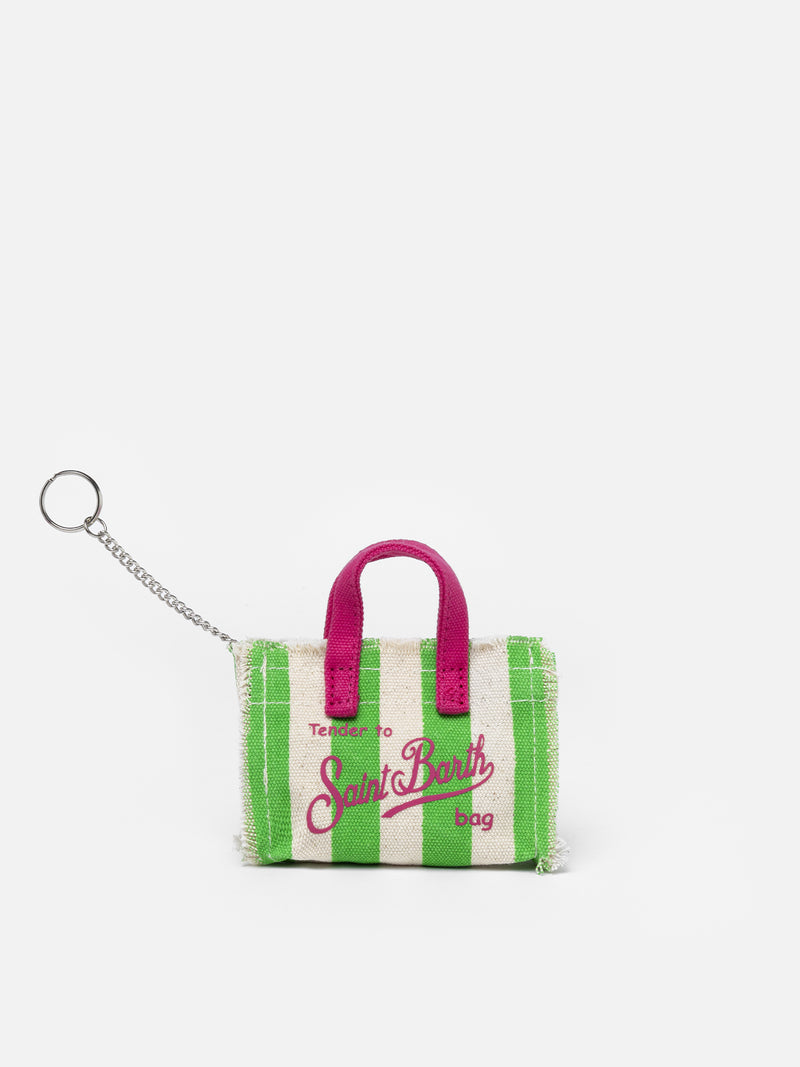 Green striped cotton canvas Key Holder