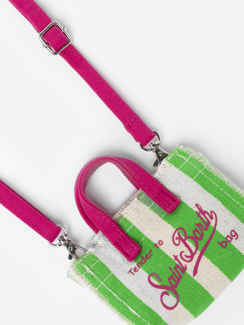 Green striped cotton canvas Key Holder