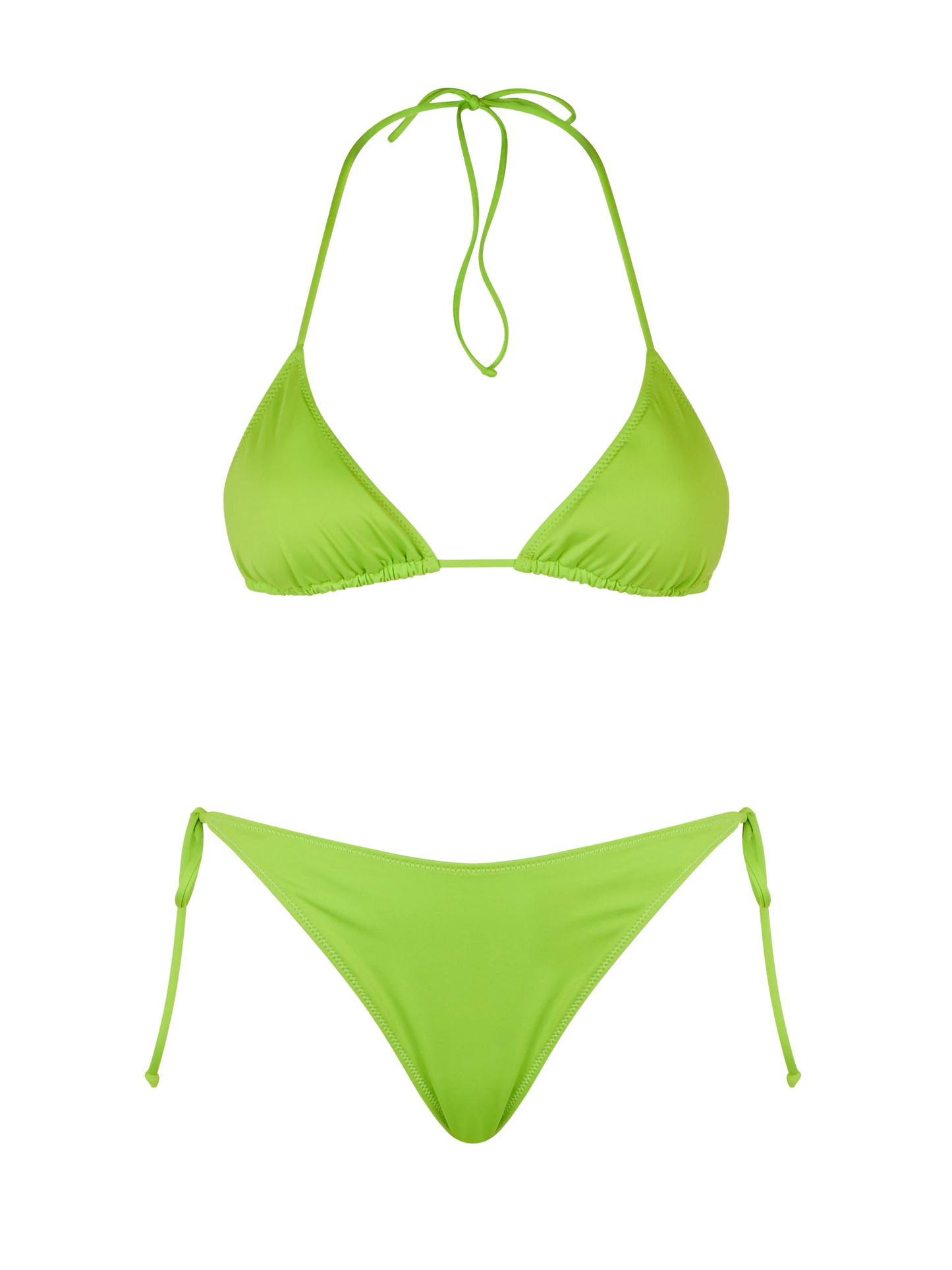 Woman lime green triangle bikini