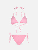 Woman pink terry triangle bikini Leah Virgo