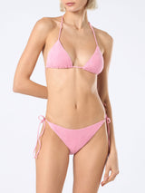 Woman pink terry triangle bikini Leah Virgo