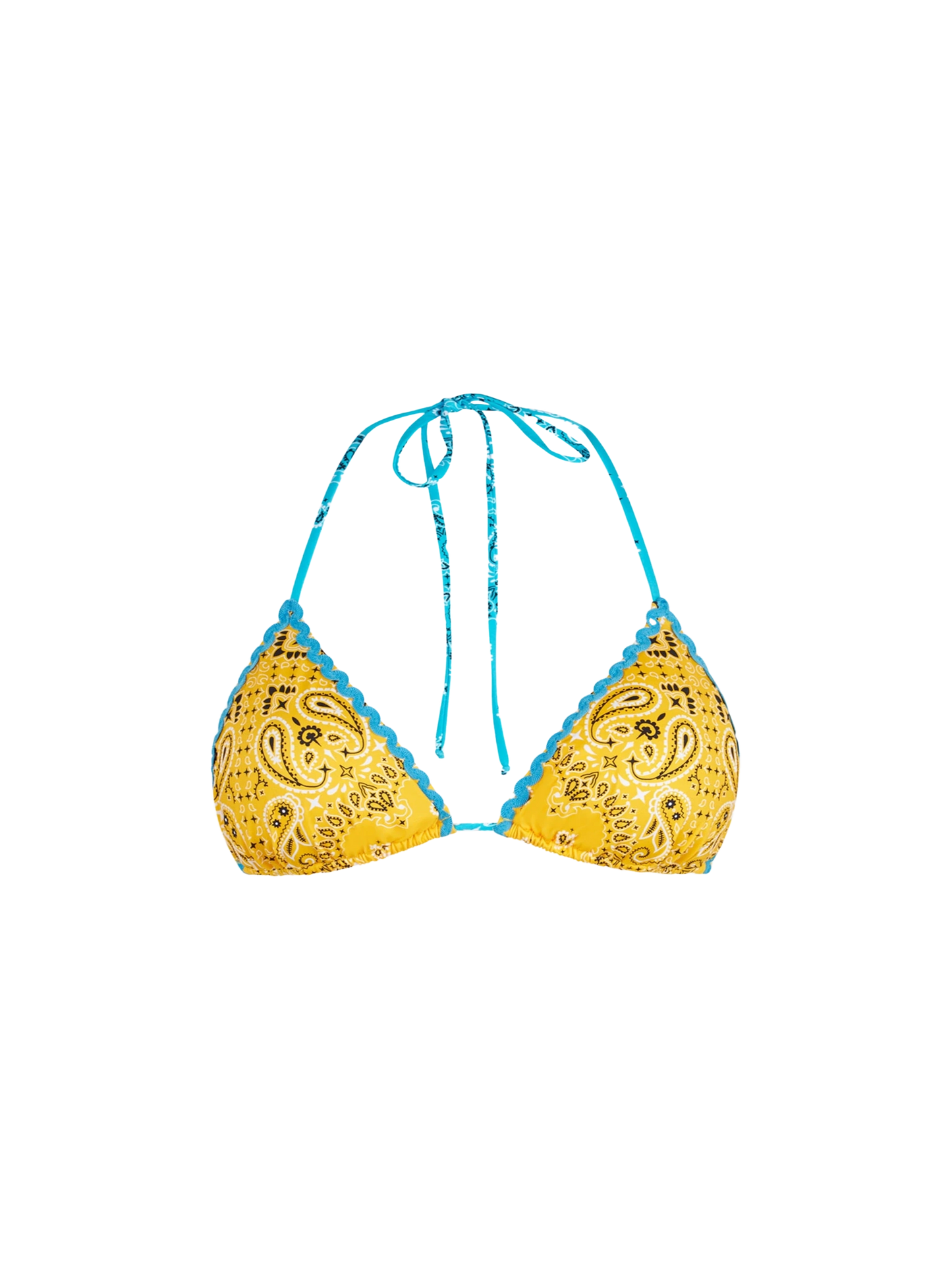Woman triangle top swimsuit with bandanna print
