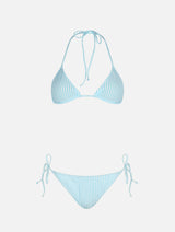 Woman seersucker striped triangle bikini Leah Virgo