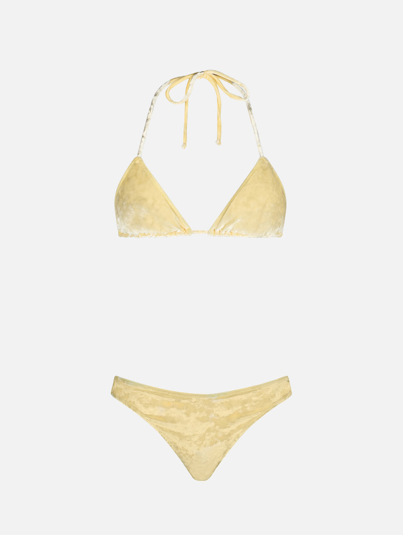 Bikini da donna a triangolo in ciniglia giallo Leah Naomi