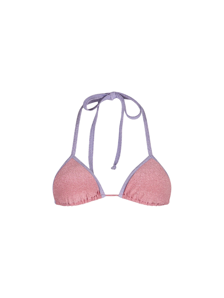 Costume da bagno donna top a triangolo rosa Leah in lurex con profili