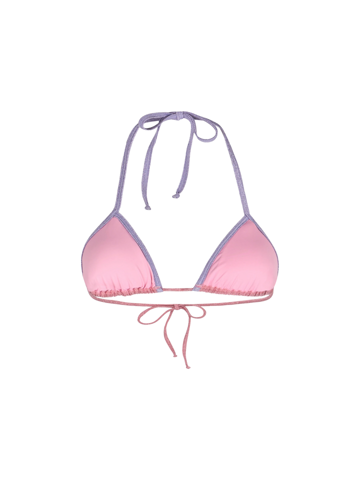 Costume da bagno donna top a triangolo rosa Leah in lurex con profili