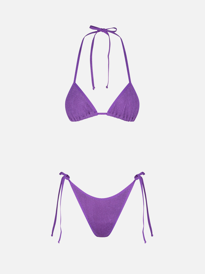 Woman purple crinkle triangle bikini