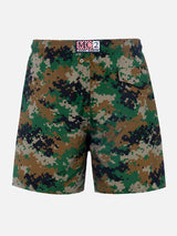 Man lightweight fabric swim-shorts Lighting with camouflage print