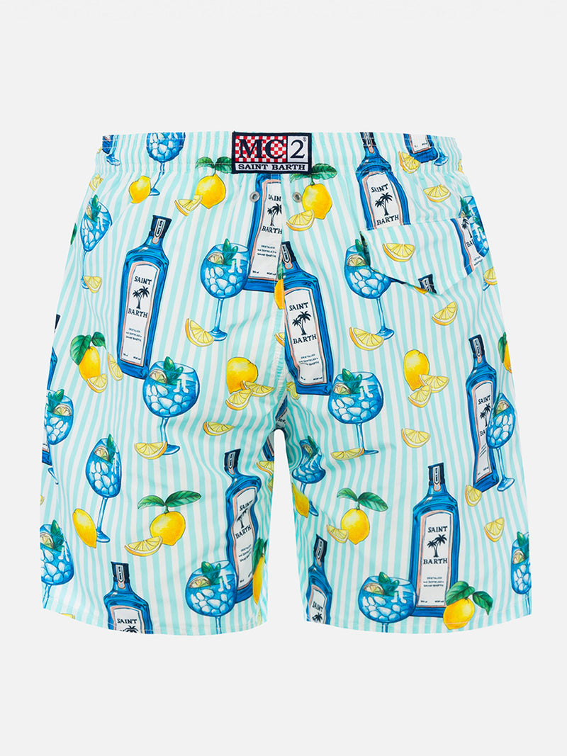 Man lightweight fabric swim-shorts Lighting with gin tonic print