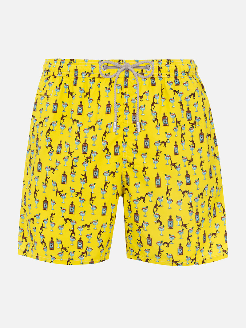 Man lightweight fabric swim-shorts Lighting Micro Fantasy with gin and monkey print