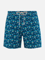 Man lightweight fabric swim-shorts Lighting Micro Fantasy with Gin Tonic Portofino Gin print | PORTOFINO DRY GIN SPECIAL EDITION