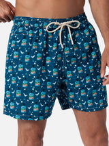 Man lightweight fabric swim-shorts Lighting Micro Fantasy with Gin Tonic Portofino Gin print | PORTOFINO DRY GIN SPECIAL EDITION