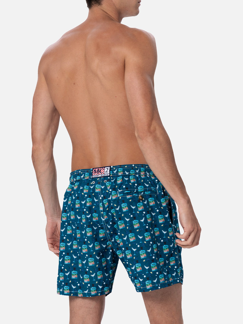 Man lightweight fabric swim-shorts Lighting Micro Fantasy with Gin Tonic Portofino Gin print | PORTOFINO DRY GIN SPECIAL EDITION