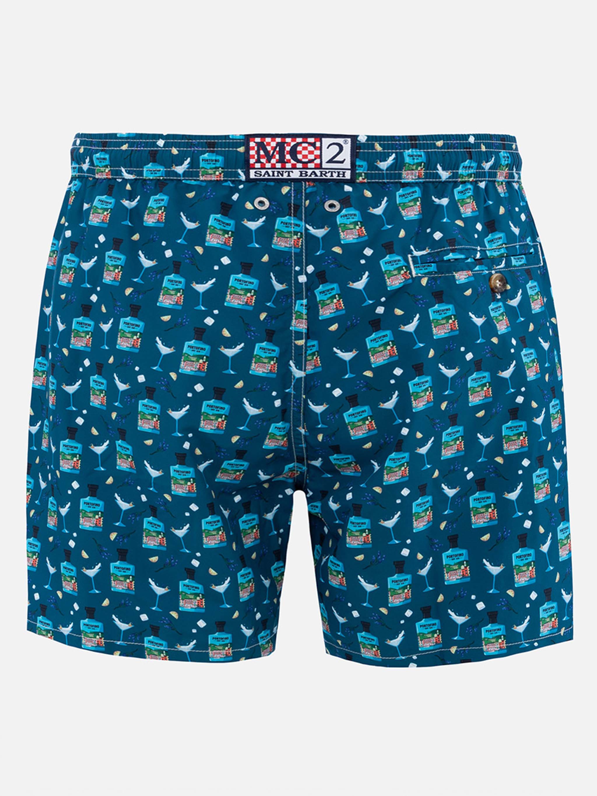 Lightweight fabric swim-shorts with cocktail Portofino Gin print