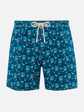 Man lightweight fabric swim-shorts Lighting Micro Fantasy with Gin Tonic Portofino Gin print | PORTOFINO DRY GIN SPECIAL EDITION