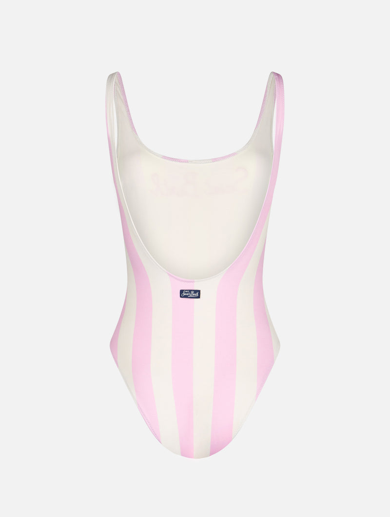 Woman striped scooped back one piece swimsuit Lora