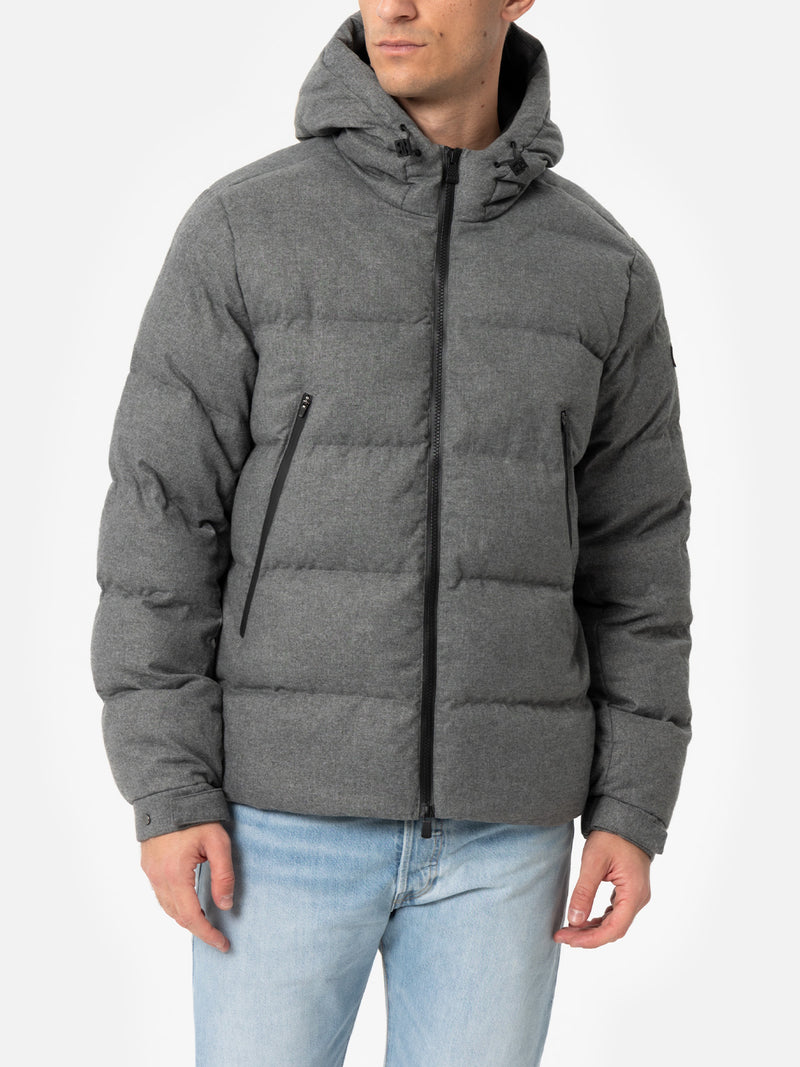 Man mélange grey flannel hooded puffer jacket Maier