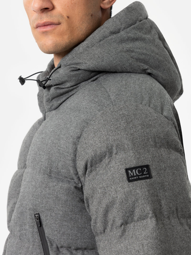 Man mélange grey flannel hooded puffer jacket Maier