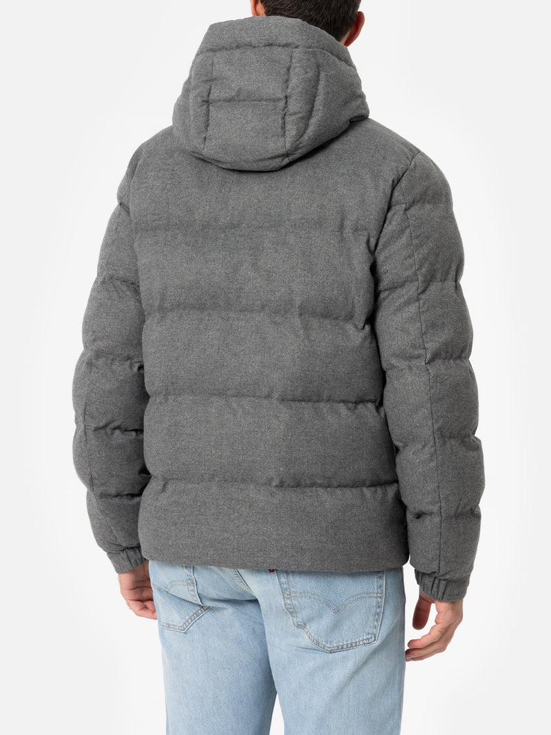 Man mélange grey flannel hooded puffer jacket Maier