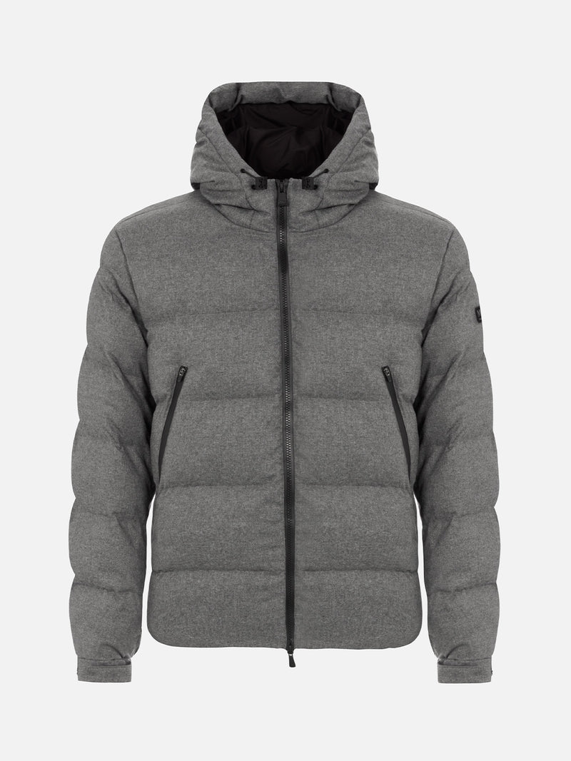 Man mélange grey flannel hooded puffer jacket Maier