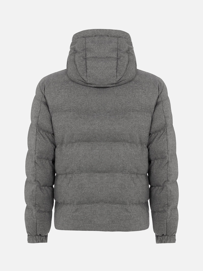 Man mélange grey flannel hooded puffer jacket Maier