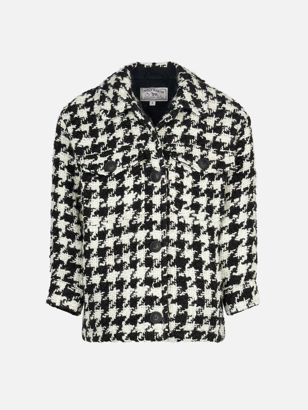 Mädchen-Overshirt-Jacke mit Pied-de-Poule-Print