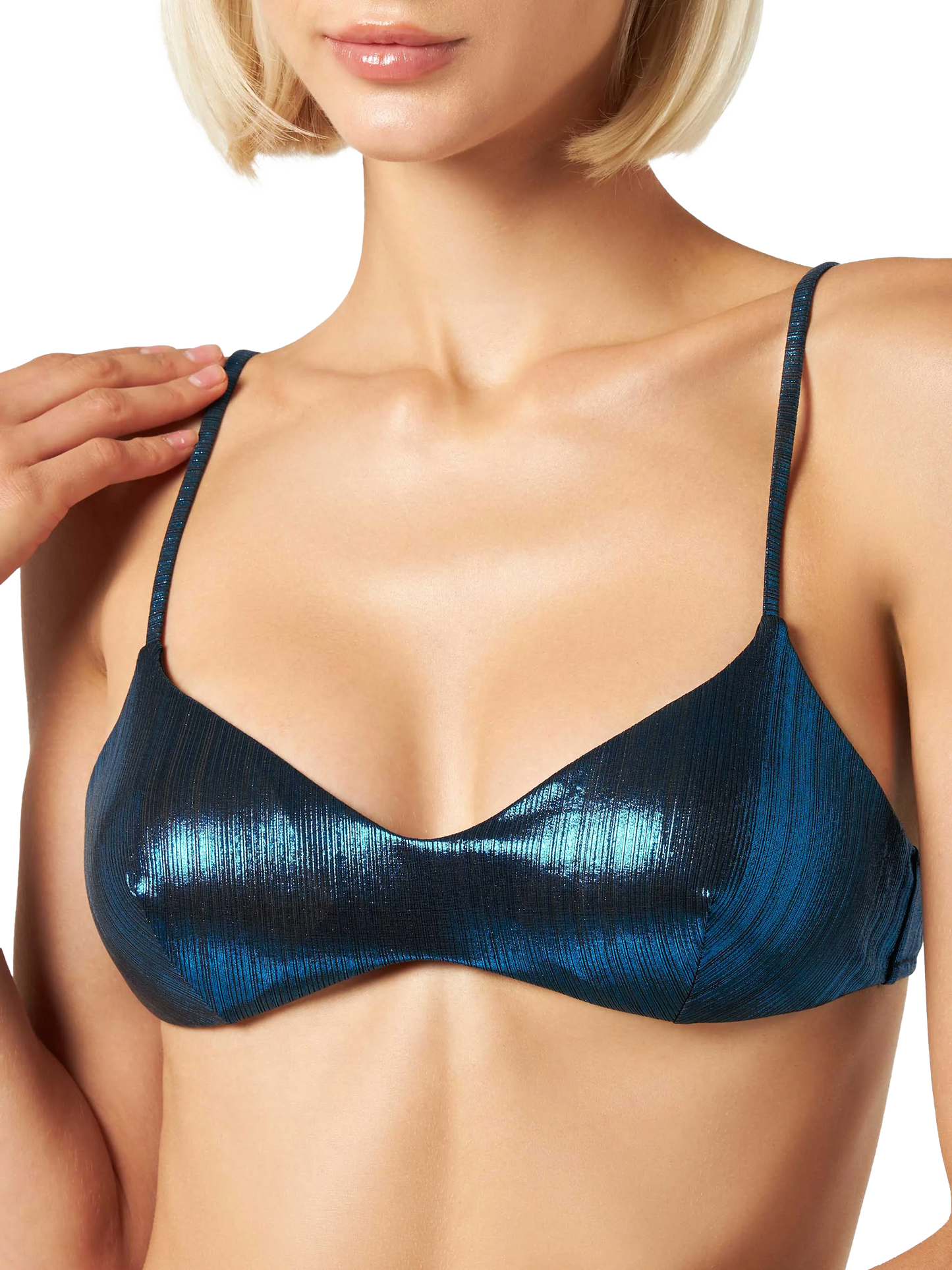 Top bralette donna in lamina blu