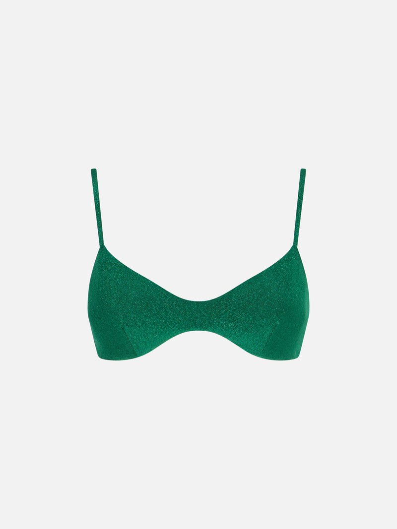 Bralette con top in lurex verde