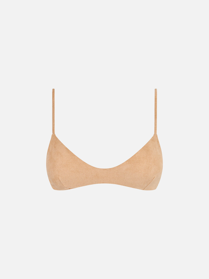 Bralette beige effetto camoscio