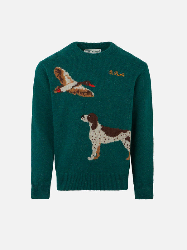 Boy crewneck donegal sweater with country dog jacquard