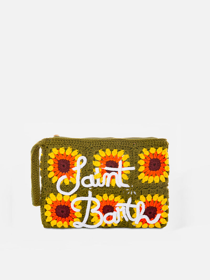 Pouch Parisienne all'uncinetto con ricamo girasole