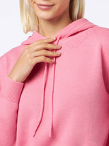 Felpa con cappuccio da donna in maglia fucsia con ricamo St. Barth