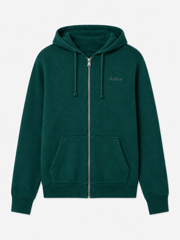 Pull à capuche Mahony en laine de couleur unie verte 