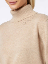 Woman beige cashmere blend turtleneck sweater Moody