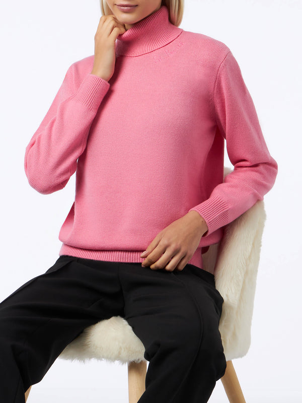 Woman pink cashmere blend turtleneck sweater Moody