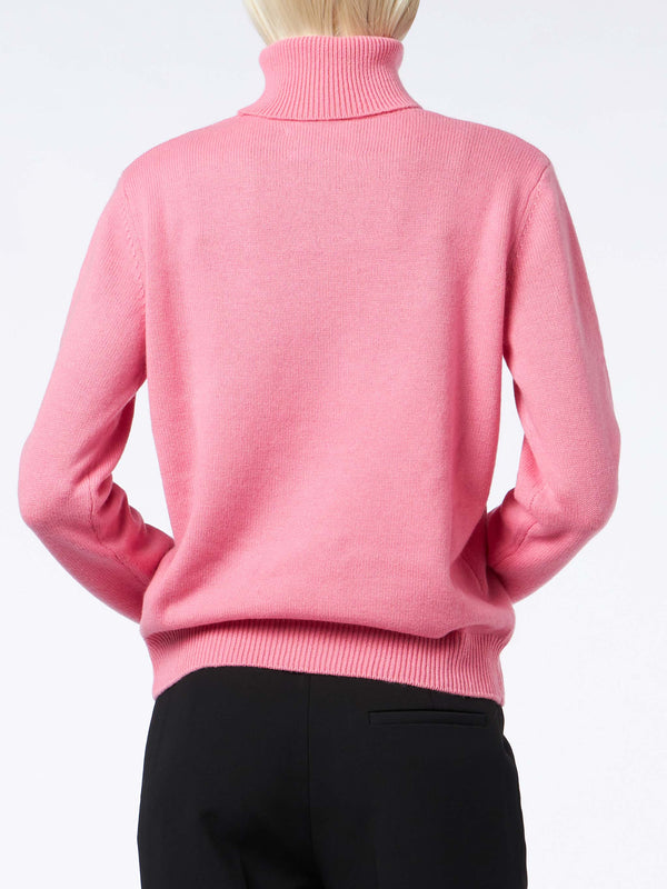 Woman pink cashmere blend turtleneck sweater Moody