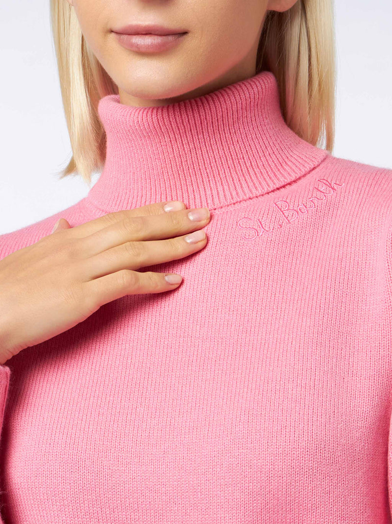 Woman pink cashmere blend turtleneck sweater Moody