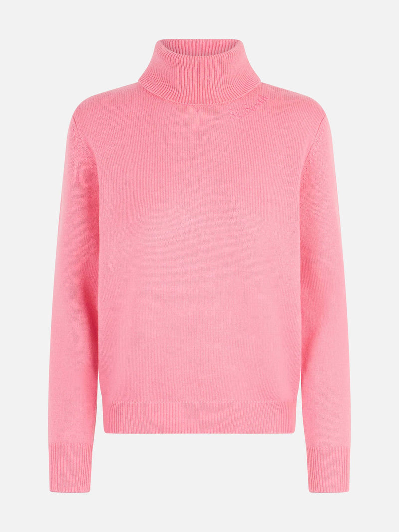 Woman pink cashmere blend turtleneck sweater Moody