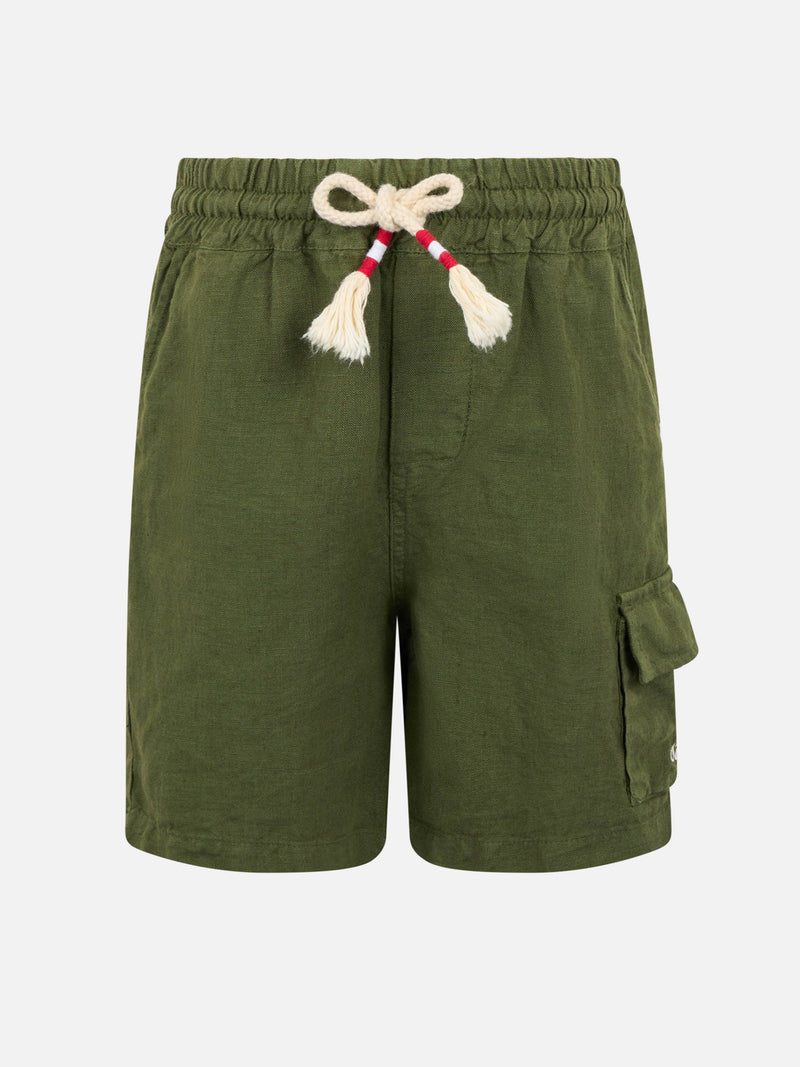 Boy military green linen bemuda Marseille Jr