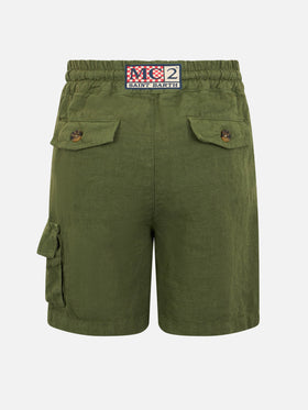 Bermuda da bambino in lino verde militare Marseille Jr