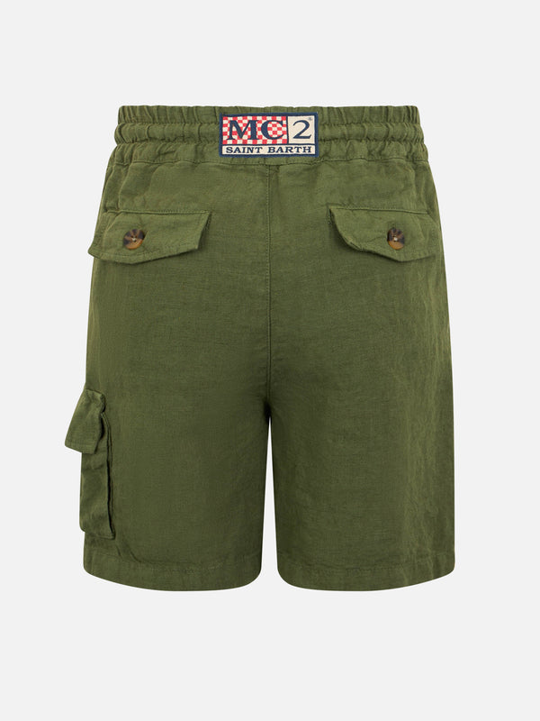 Boy military green linen bemuda Marseille Jr