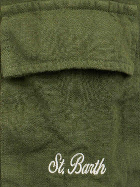 Bermuda da bambino in lino verde militare Marseille Jr