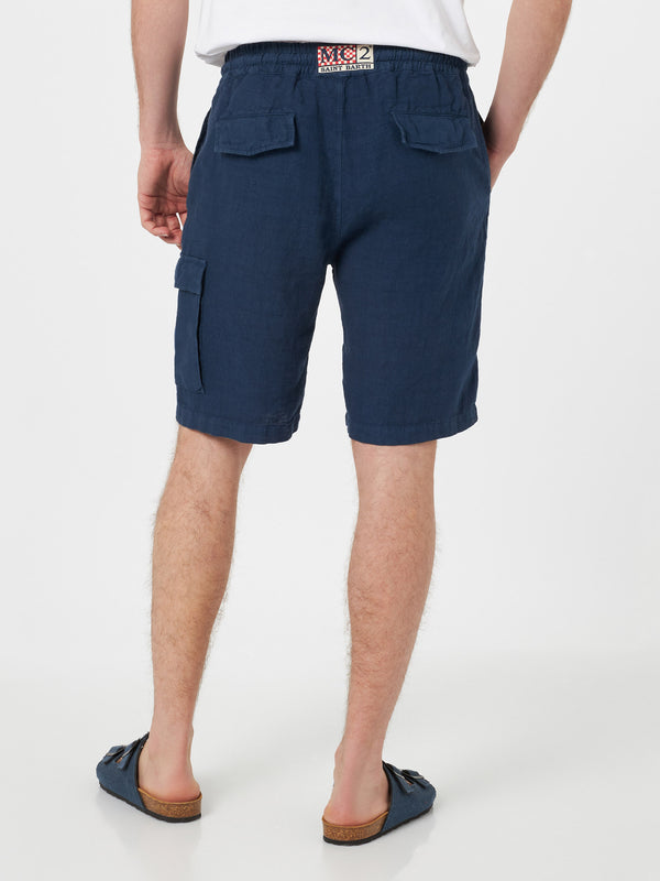 Man navy blue linen bemuda Marseille