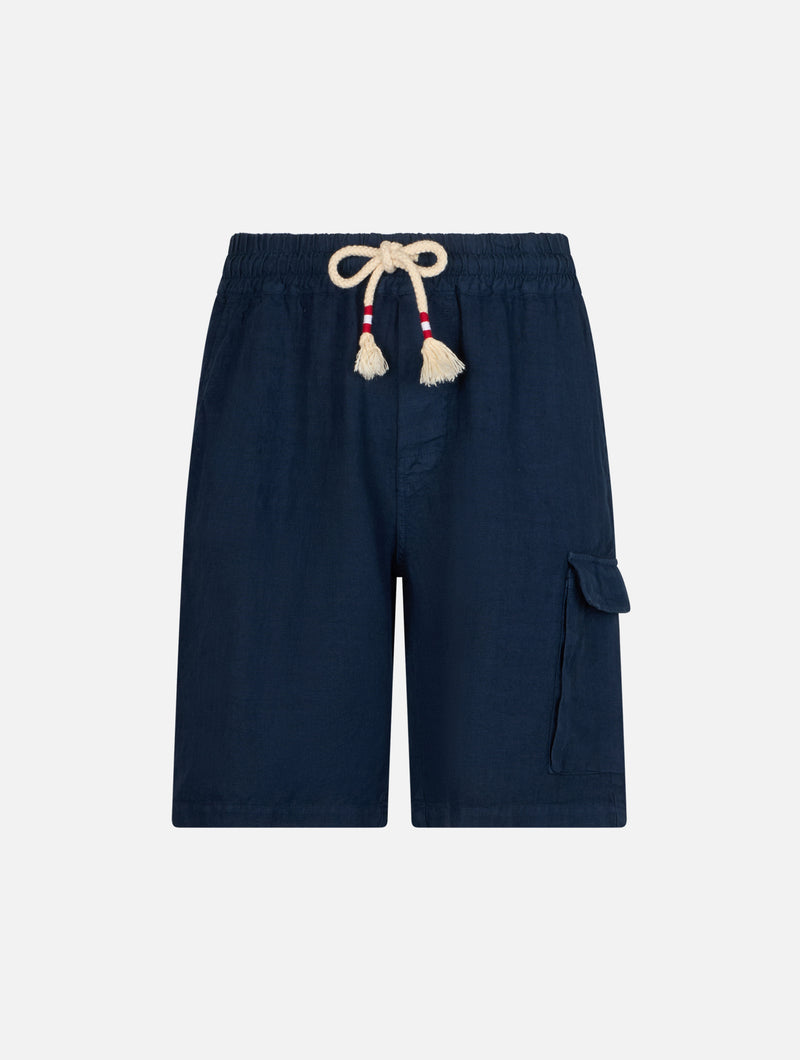 Man navy blue linen bemuda Marseille