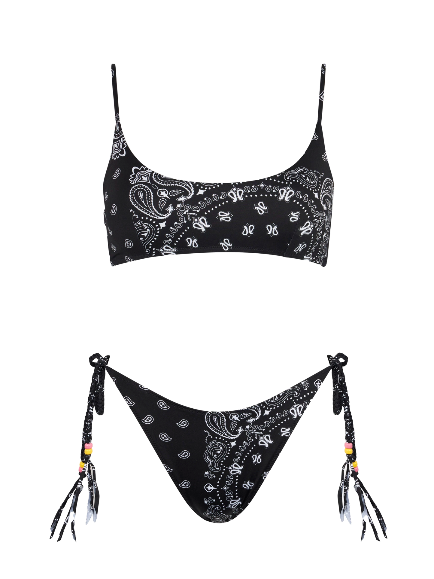 Bikini da donna a bralette con stampa bandana nera