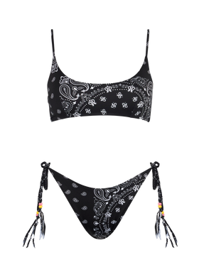 Bikini da donna a bralette con stampa bandana nera