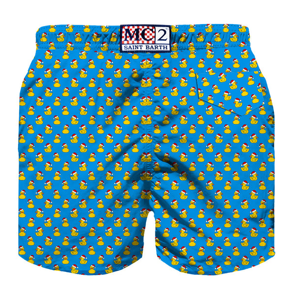 Man light fabric swim shorts with Christmas ducks print