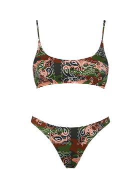 Bikini da donna a bralette con stampa bandana mimetica