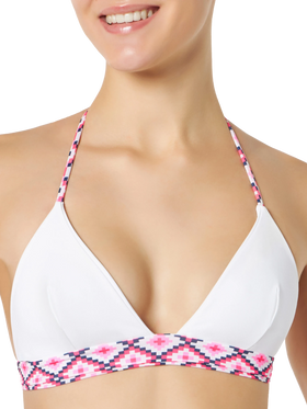 Woman triangle bikini with geometric pattern